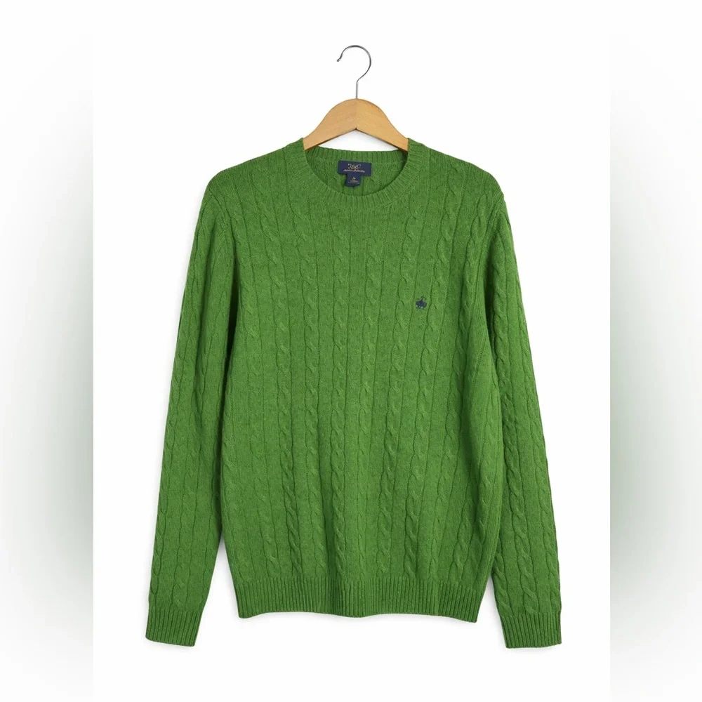 Brooks Brothers 365 Lambswool Green Cable Knit Crewneck Sweater Medium Preppy